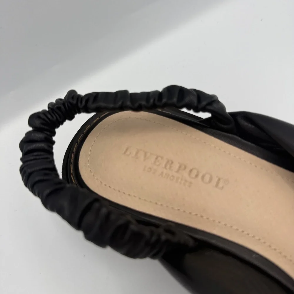 Liverpool Platform Sandals‎ Womens Black Leather Lug Sole Slingback Minimalist